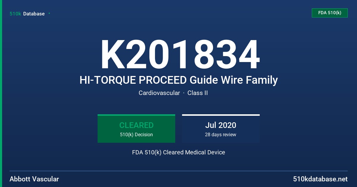K201834 HI-TORQUE PROCEED Guide Wire Family FDA 510(k) Cleared Medical Device
