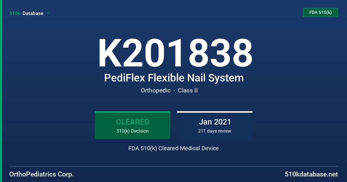 K201838 PediFlex Flexible Nail System FDA 510(k) Cleared Medical Device