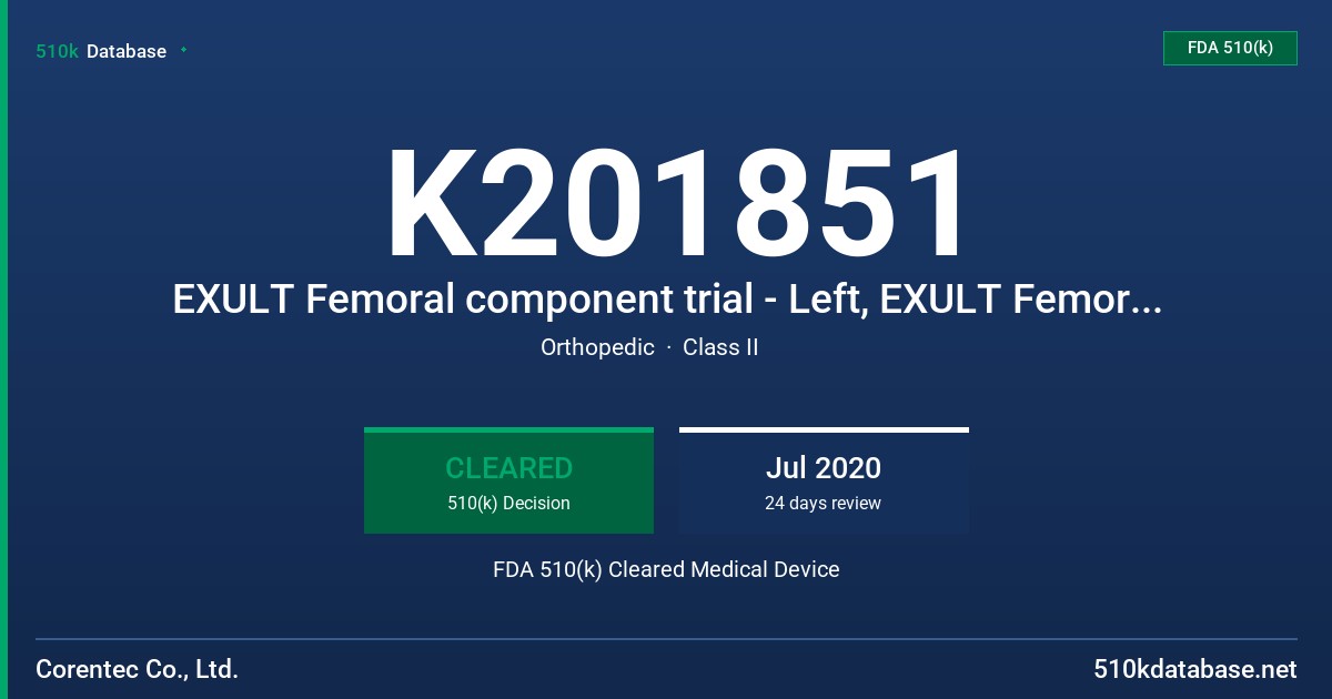 K201851 EXULT Femoral component trial - Left, EXULT Femoral component trial - Right FDA 510(k) Cleared Medical Device