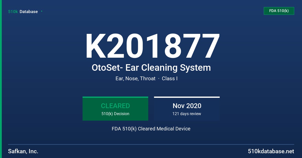 K201877 OtoSet- Ear Cleaning System FDA 510(k) Cleared Medical Device