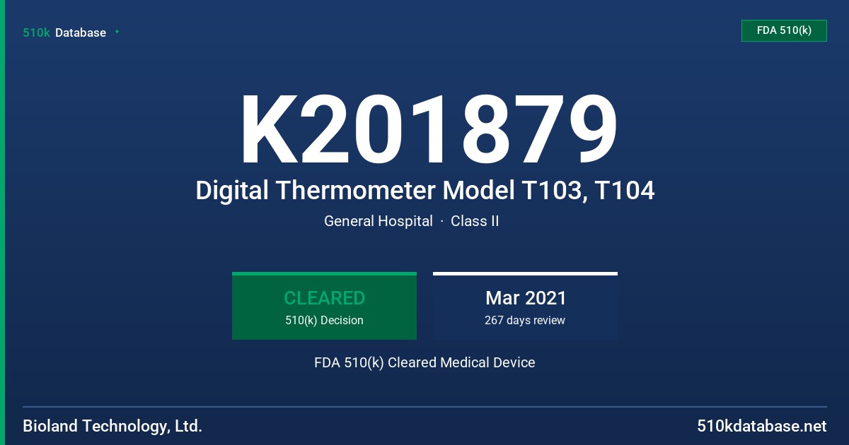 K201879 Digital Thermometer Model T103, T104 FDA 510(k) Cleared Medical Device