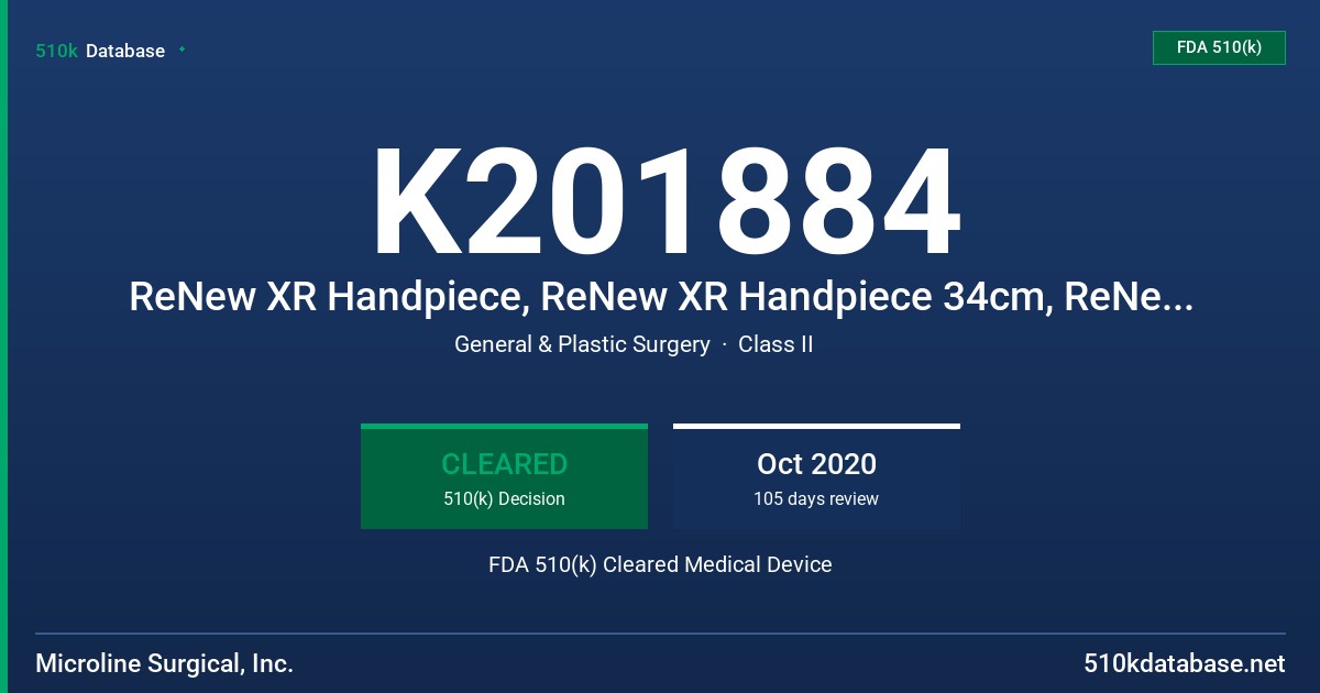 K201884 ReNew XR Handpiece, ReNew XR Handpiece 34cm, ReNew XR Handpiece 42cm, ReNew XR Handpiece 25cm, Ratcheted ReNew XR Handpiece 34cm FDA 510(k) Cleared Medical Device