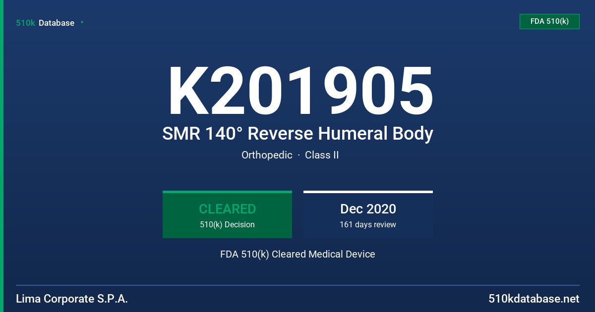 K201905 SMR 140° Reverse Humeral Body FDA 510(k) Cleared Medical Device