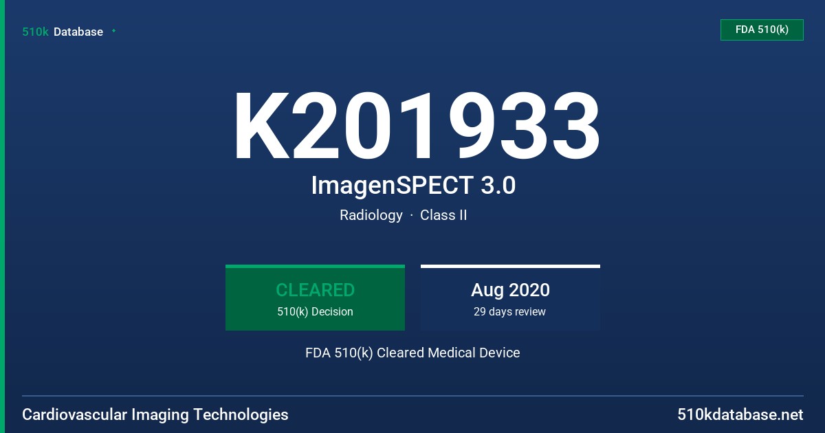 K201933 ImagenSPECT 3.0 FDA 510(k) Cleared Medical Device