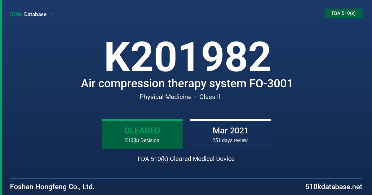 K201982 Air compression therapy system FO-3001 FDA 510(k) Cleared Medical Device