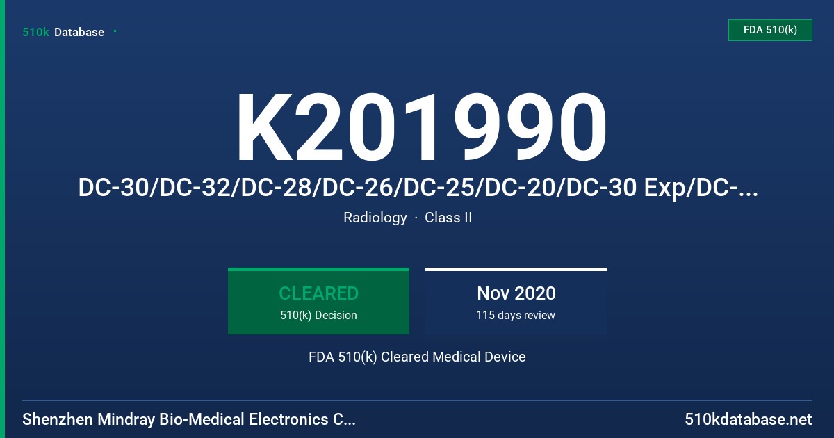 K201990 DC-30/DC-32/DC-28/DC-26/DC-25/DC-20/DC-30 Exp/DC-32 Exp Diagnostic Ultrasound System FDA 510(k) Cleared Medical Device