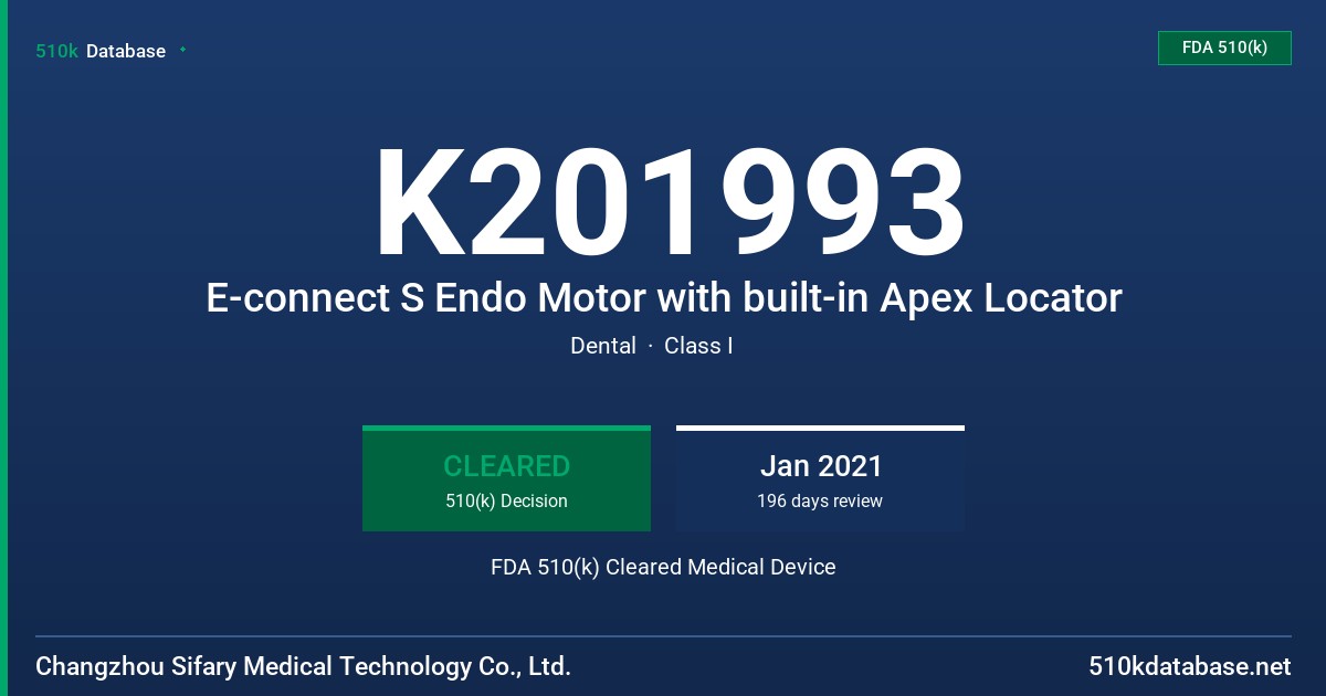 K201993 E-connect S Endo Motor with built-in Apex Locator FDA 510(k) Cleared Medical Device
