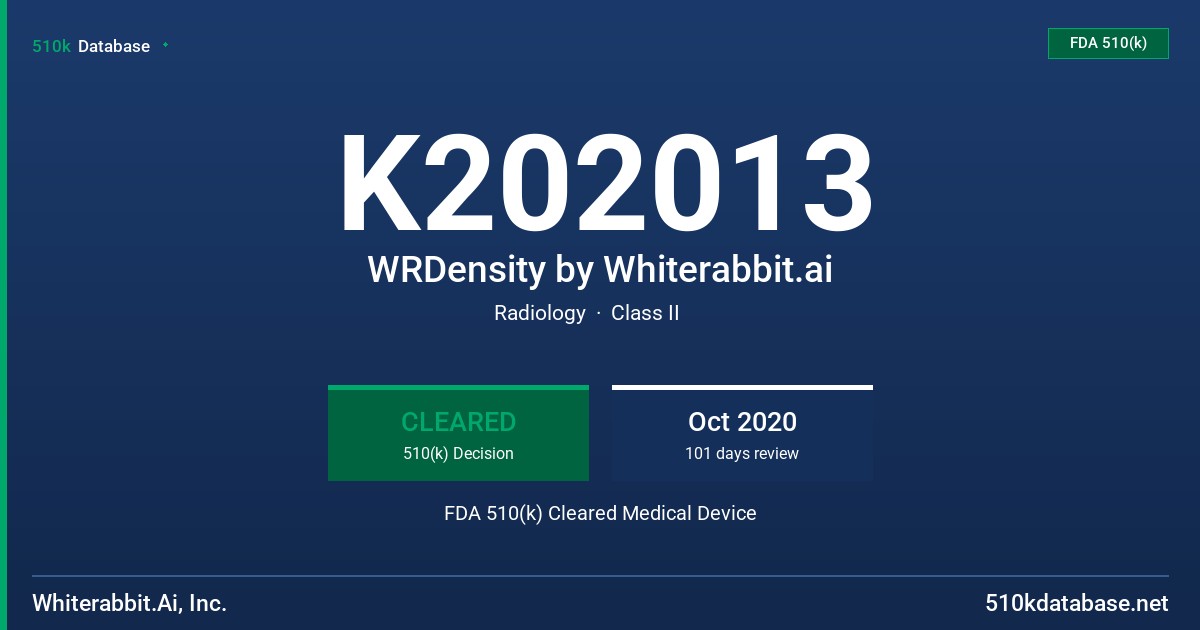 K202013 WRDensity by Whiterabbit.ai FDA 510(k) Cleared Medical Device