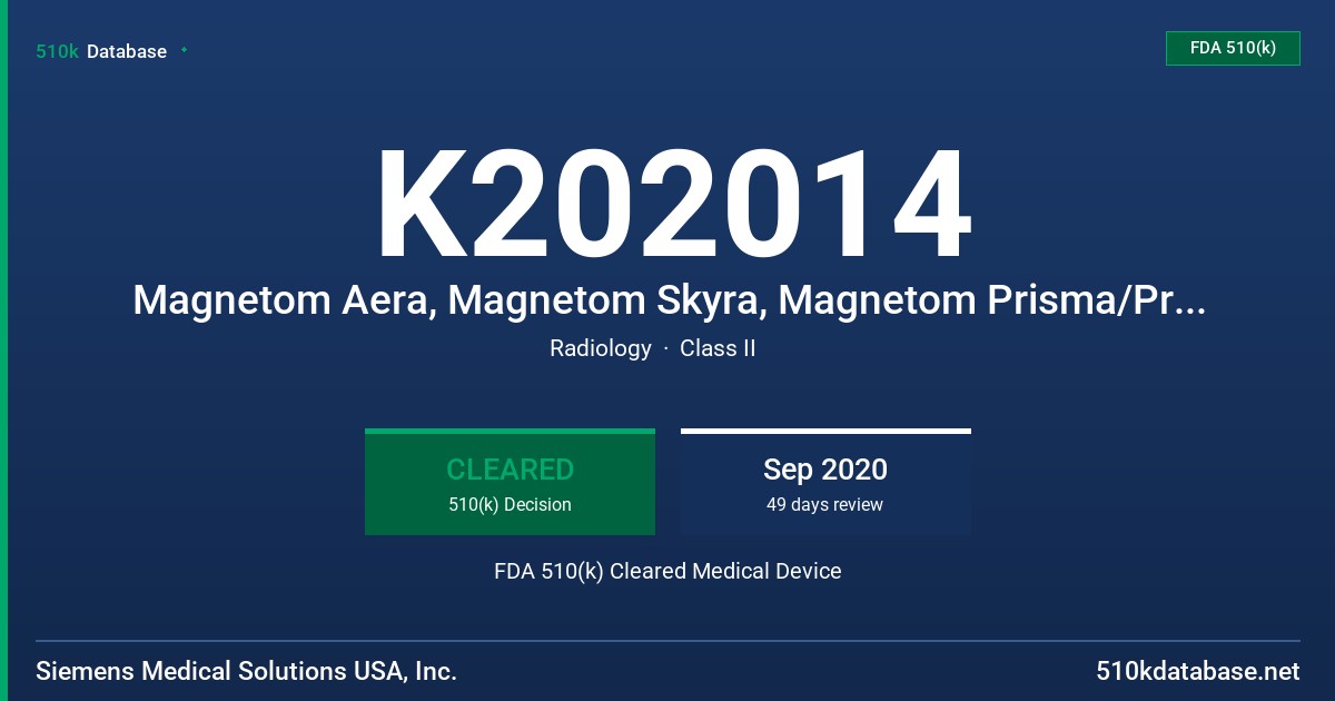 K202014 Magnetom Aera, Magnetom Skyra, Magnetom Prisma/Prisma fit FDA 510(k) Cleared Medical Device