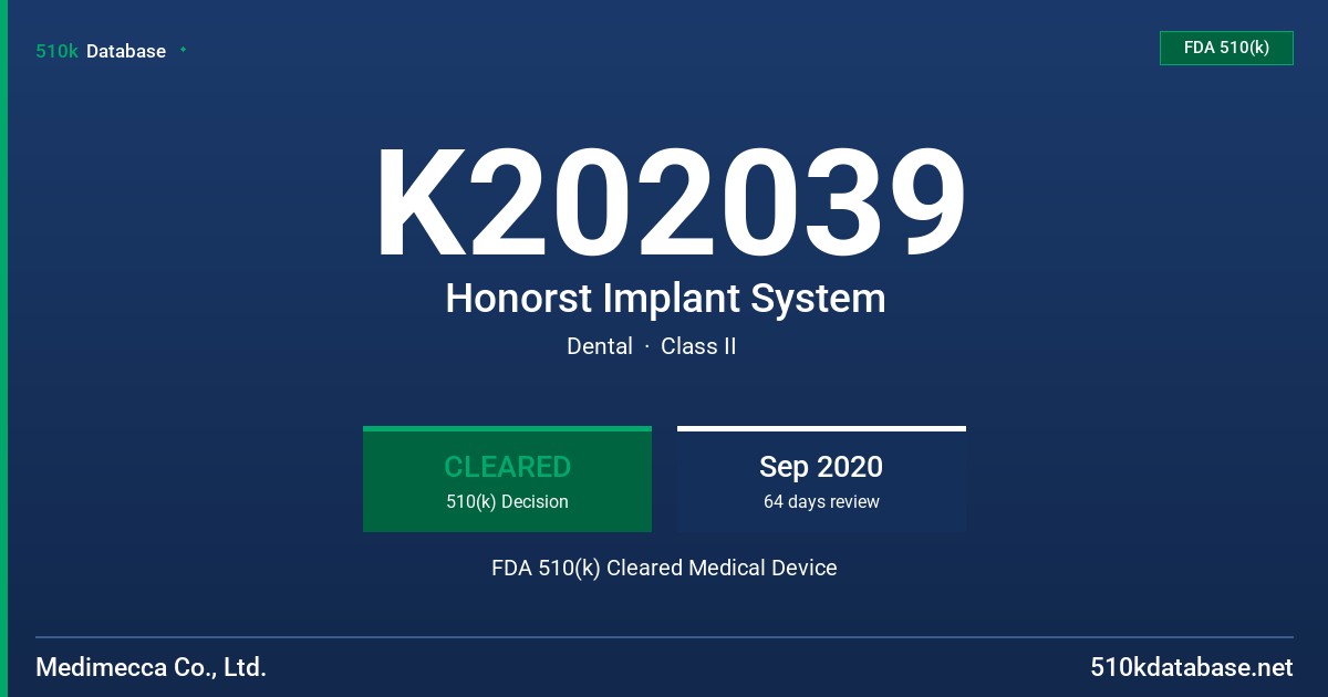 K202039 Honorst Implant System FDA 510(k) Cleared Medical Device