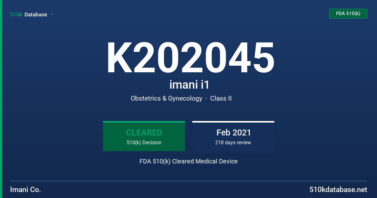 K202045 imani i1 FDA 510(k) Cleared Medical Device
