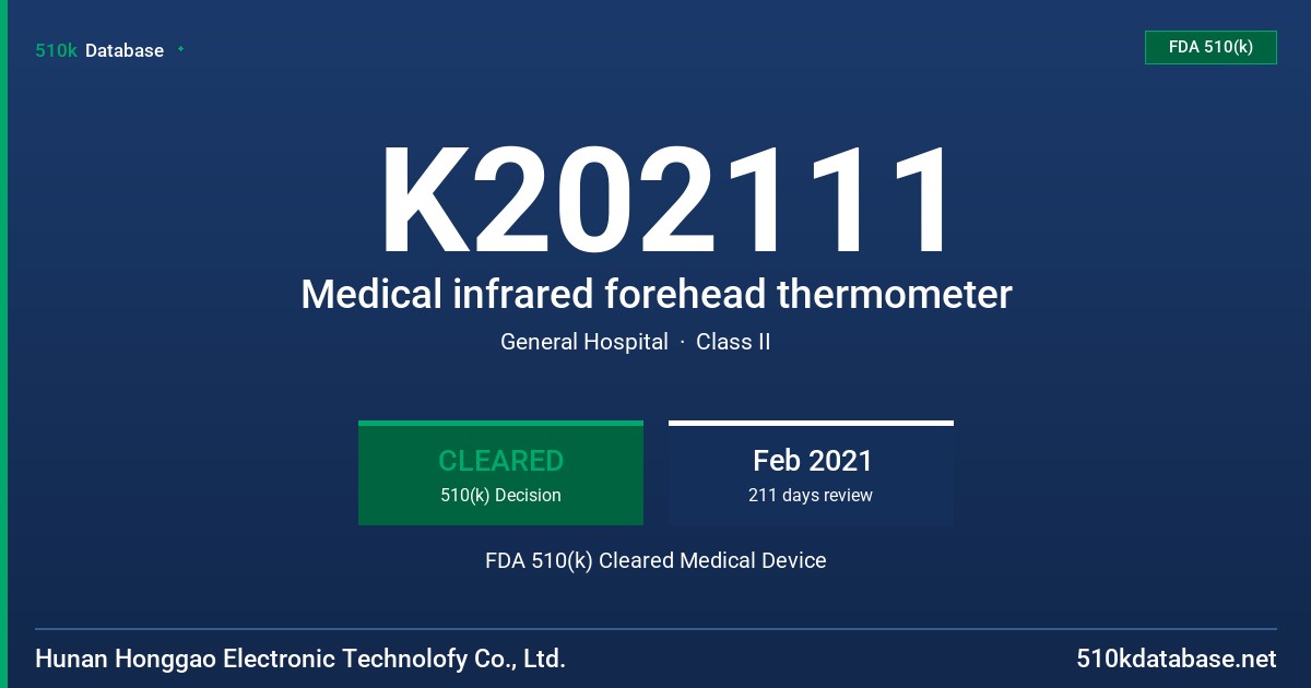 K202111 Medical infrared forehead thermometer FDA 510(k) Cleared Medical Device
