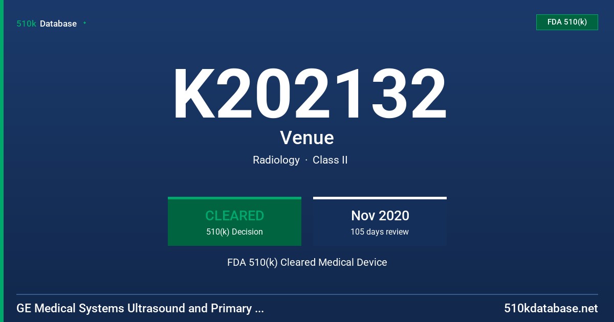 K202132 Venue FDA 510(k) Cleared Medical Device