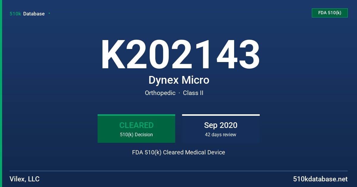K202143 Dynex Micro FDA 510(k) Cleared Medical Device