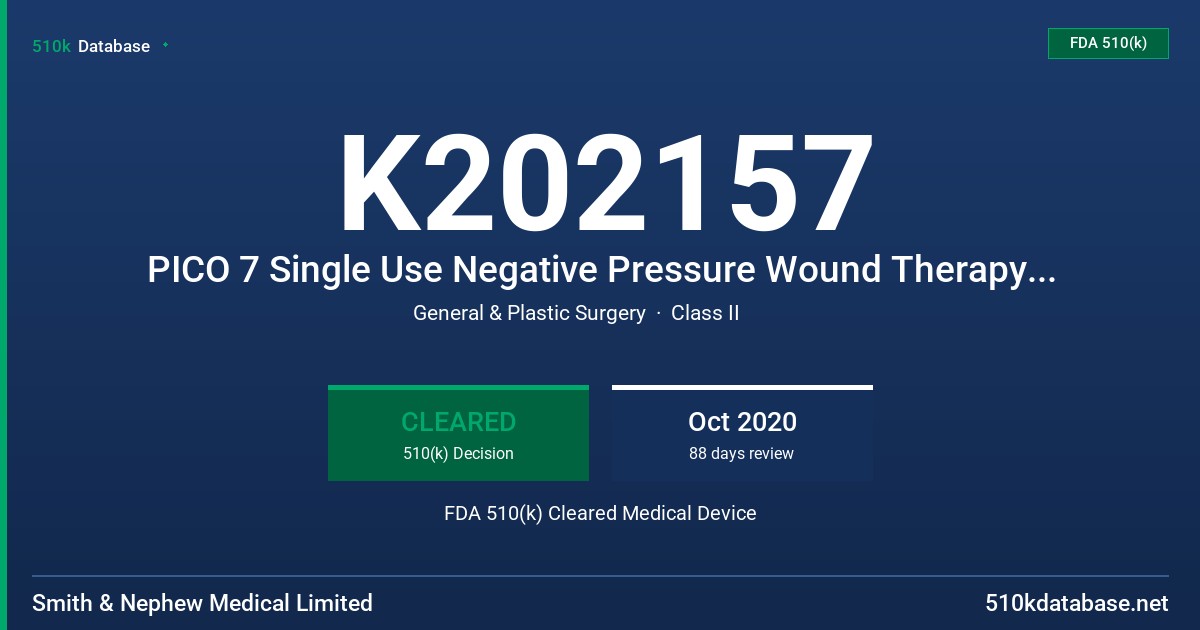 K202157 PICO 7 Single Use Negative Pressure Wound Therapy System, PICO 7Y Single Use Negative Pressure Wound Therapy System, PICO 14 Single Use Negative Pressure Wound Therapy System, PICO Fluid Management Pack FDA 510(k) Cleared Medical Device