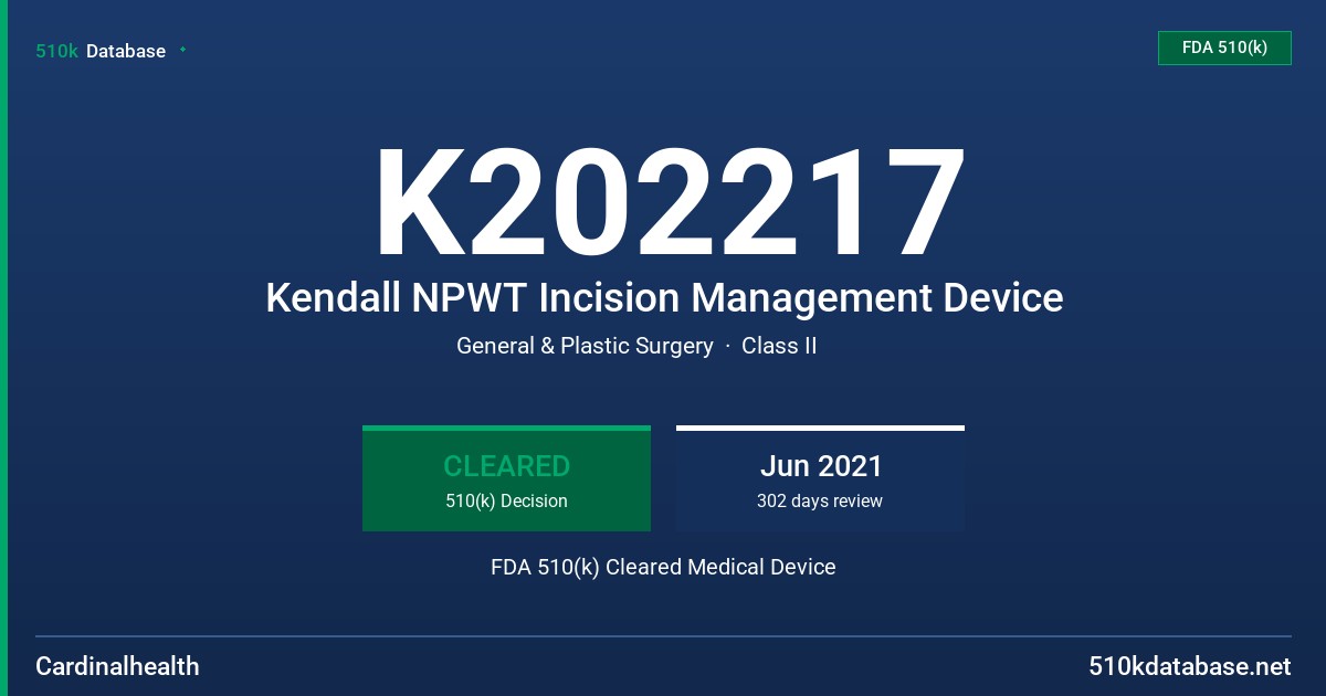 K202217 Kendall NPWT Incision Management Device FDA 510(k) Cleared Medical Device