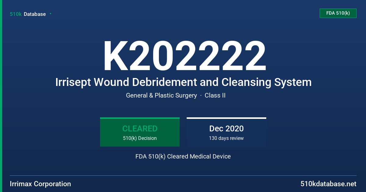 K202222 Irrisept Wound Debridement and Cleansing System FDA 510(k) Cleared Medical Device