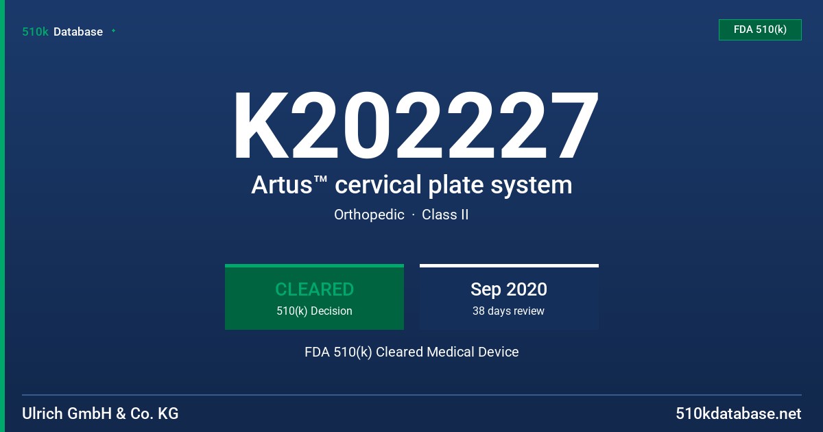 K202227 Artus™ cervical plate system FDA 510(k) Cleared Medical Device