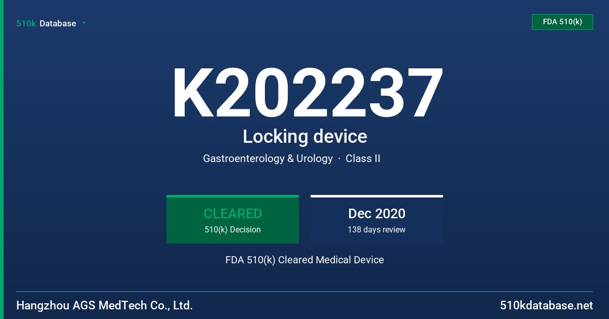K202237 Locking device FDA 510(k) Cleared Medical Device