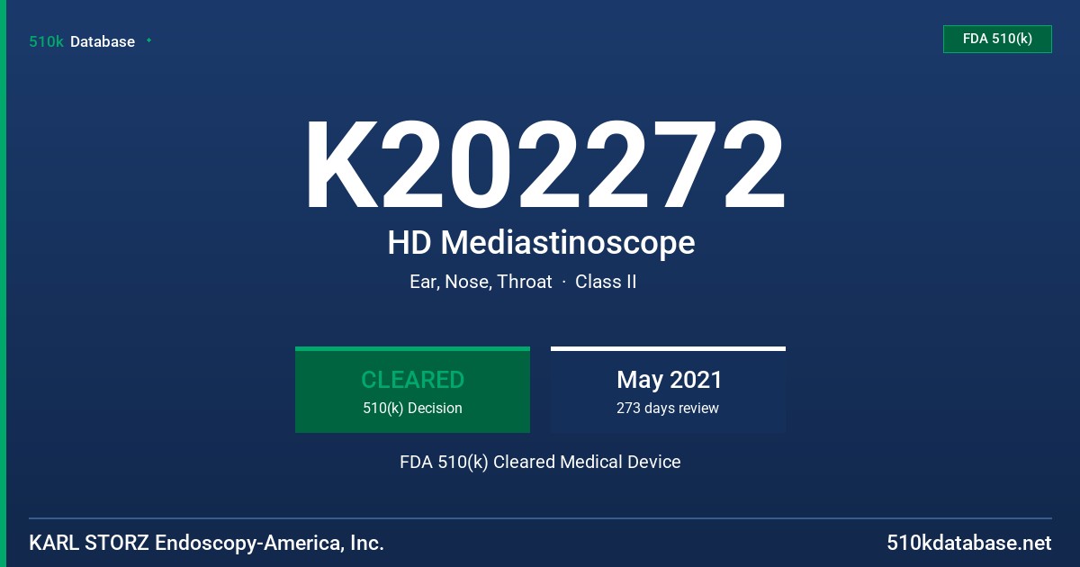 K202272 HD Mediastinoscope FDA 510(k) Cleared Medical Device