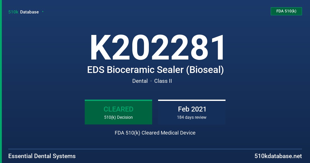 K202281 EDS Bioceramic Sealer (Bioseal) FDA 510(k) Cleared Medical Device