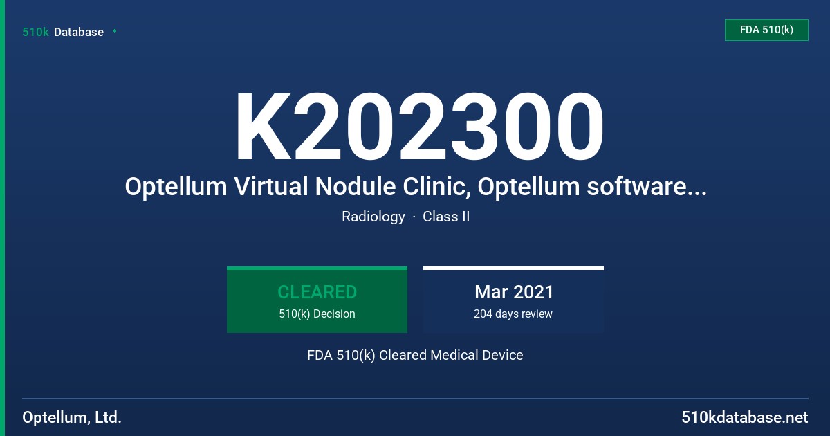 K202300 Optellum Virtual Nodule Clinic, Optellum software, Optellum platform FDA 510(k) Cleared Medical Device