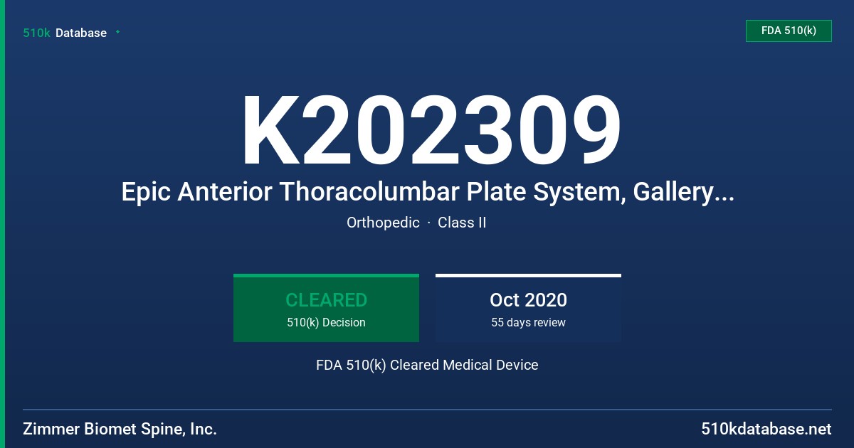 K202309 Epic Anterior Thoracolumbar Plate System, Gallery Laminoplasty Fixation System, Concero Facet Screw System, Alpine XC Adjustable Fusion System, Aspen MIS Fusion System, L-Plate MIS Fusion System FDA 510(k) Cleared Medical Device