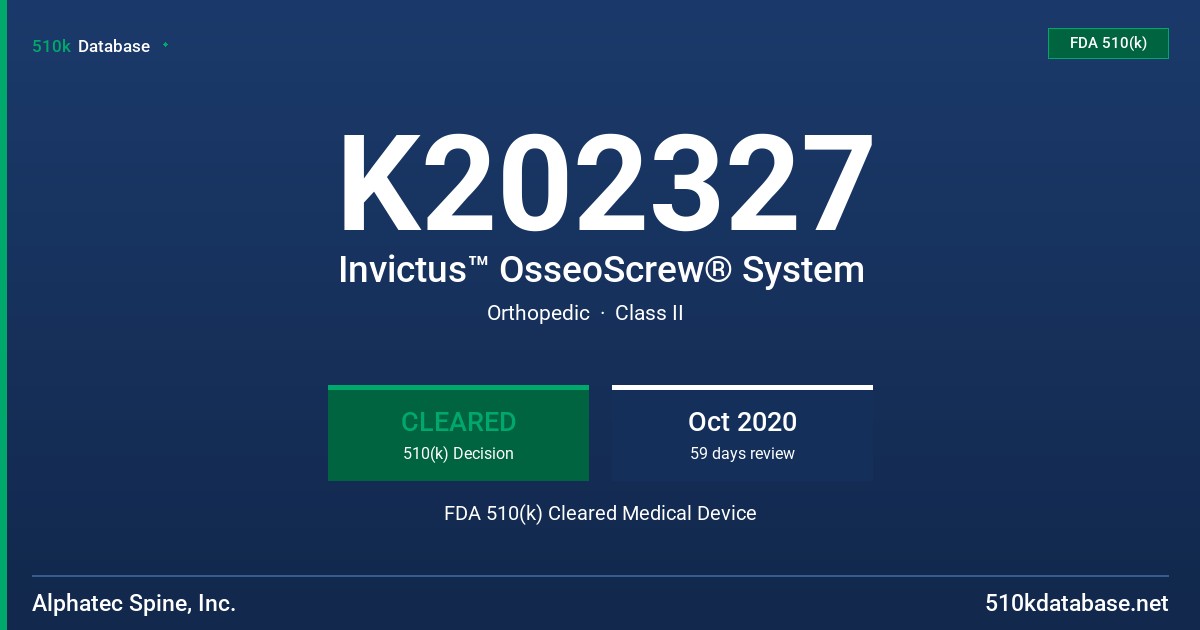 K202327 Invictus™ OsseoScrew® System FDA 510(k) Cleared Medical Device