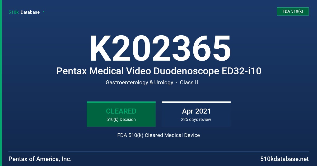 K202365 Pentax Medical Video Duodenoscope ED32-i10 FDA 510(k) Cleared Medical Device