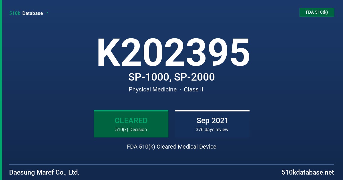 K202395 SP-1000, SP-2000 FDA 510(k) Cleared Medical Device