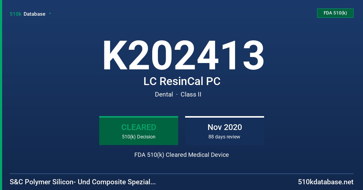 K202413 LC ResinCal PC FDA 510(k) Cleared Medical Device