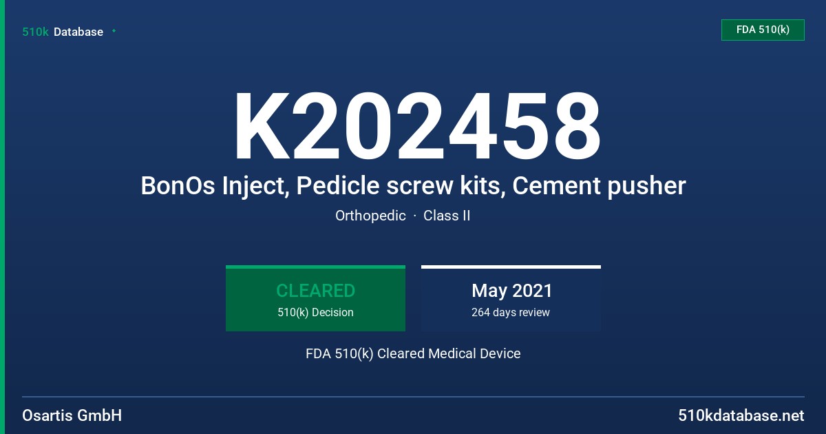K202458 BonOs Inject, Pedicle screw kits, Cement pusher FDA 510(k) Cleared Medical Device