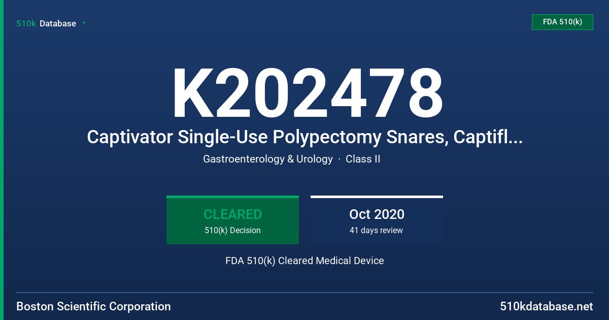 K202478 Captivator Single-Use Polypectomy Snares, Captiflex Single-Use Polypectomy Snares FDA 510(k) Cleared Medical Device