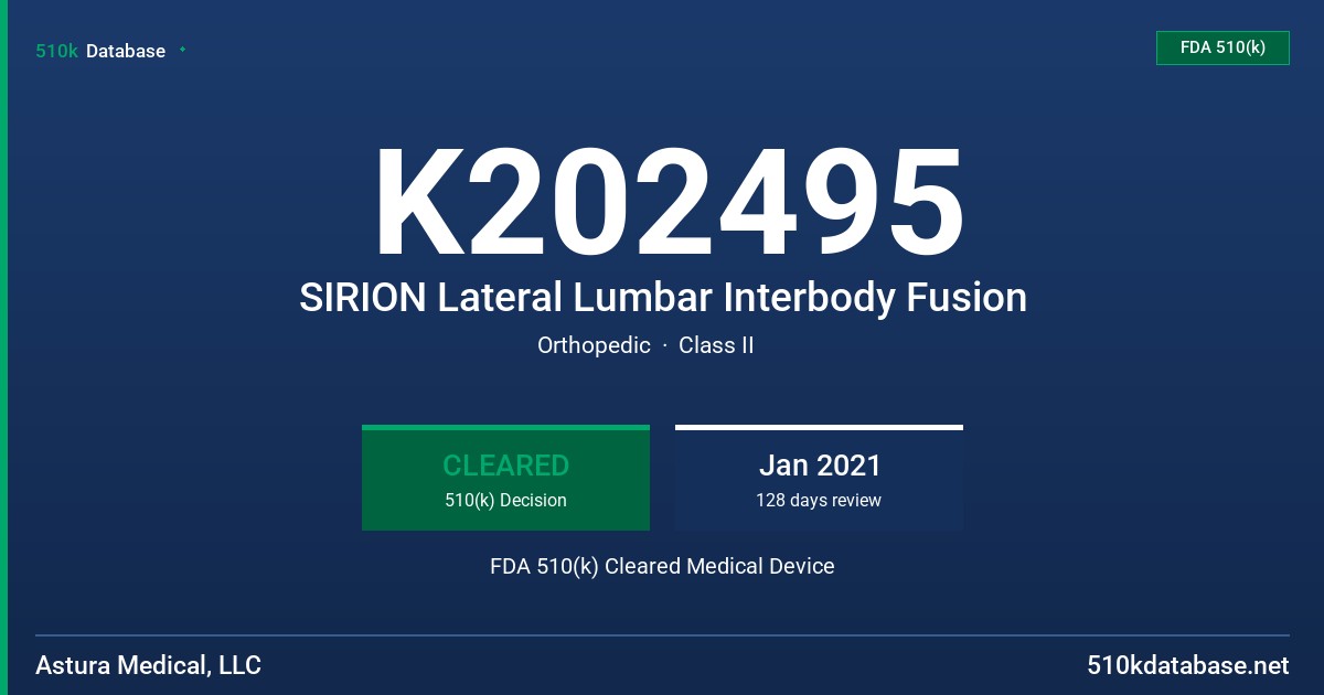 K202495 SIRION Lateral Lumbar Interbody Fusion FDA 510(k) Cleared Medical Device