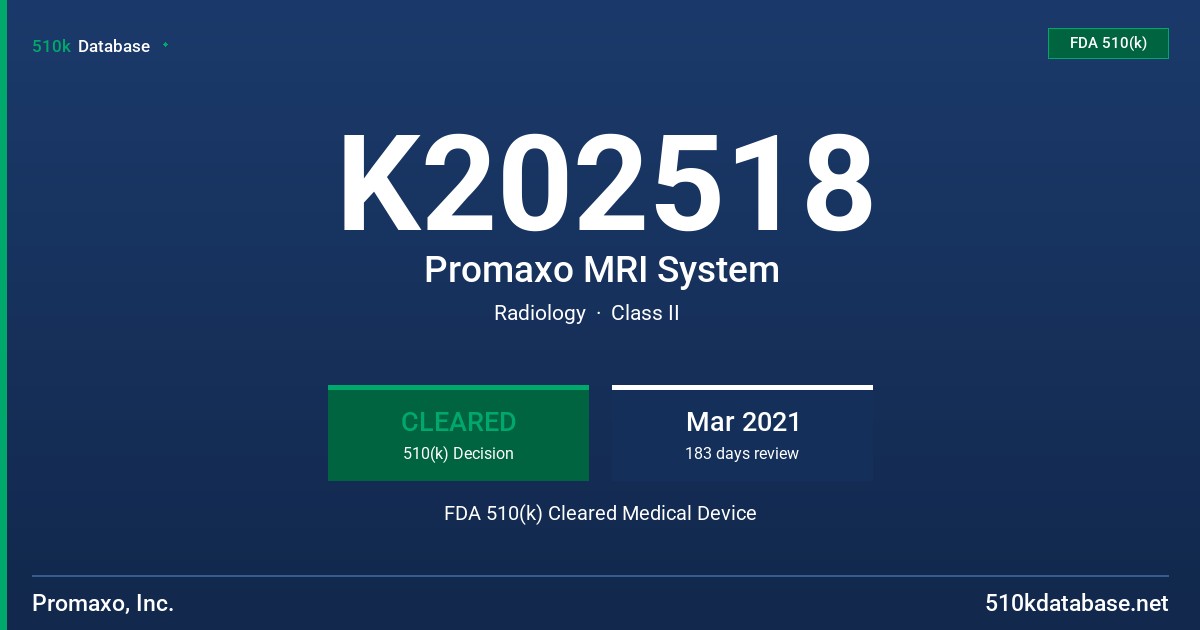 K202518 Promaxo MRI System FDA 510(k) Cleared Medical Device