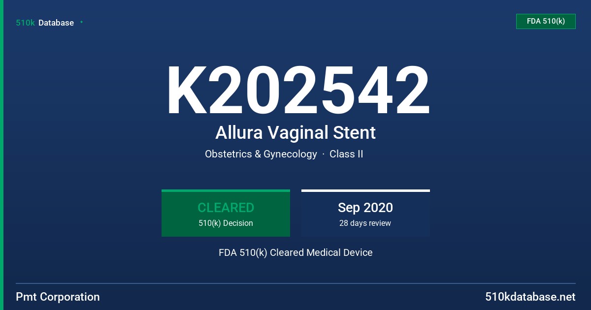 K202542 Allura Vaginal Stent FDA 510(k) Cleared Medical Device