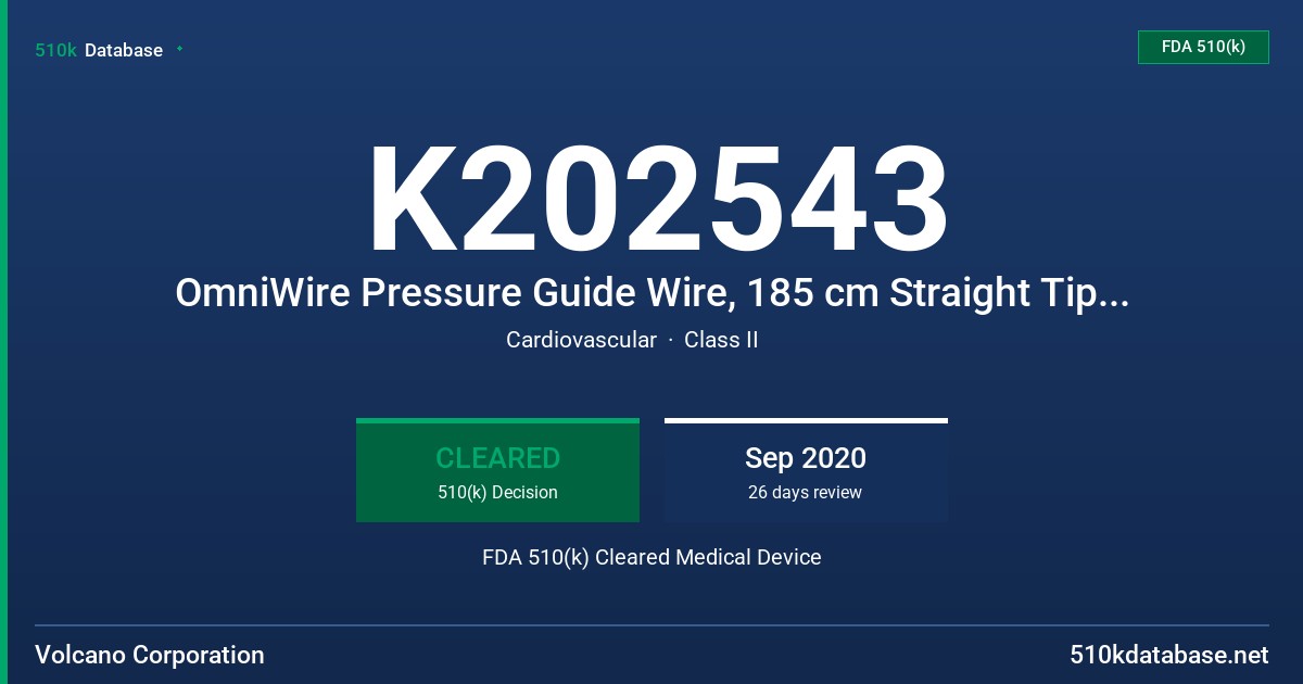 K202543 OmniWire Pressure Guide Wire, 185 cm Straight Tip, OmniWire Pressure Guide Wire, 185 cm J-Tip FDA 510(k) Cleared Medical Device