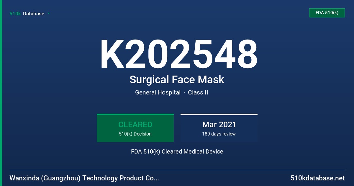 K202548 Surgical Face Mask FDA 510(k) Cleared Medical Device