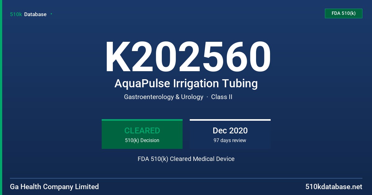K202560 AquaPulse Irrigation Tubing FDA 510(k) Cleared Medical Device