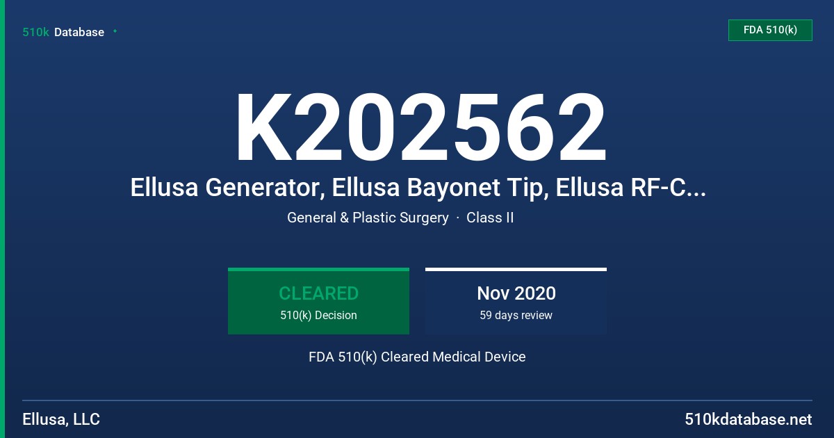 K202562 Ellusa Generator, Ellusa Bayonet Tip, Ellusa RF-Cobb Tip, Ellusa SP-Pack and Tips, Ellusa Tip Set FDA 510(k) Cleared Medical Device