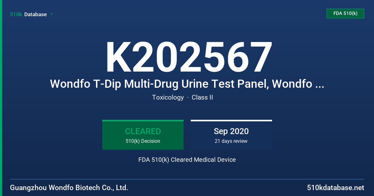 K202567 Wondfo T-Dip Multi-Drug Urine Test Panel, Wondfo T-Dip Multi-Drug Urine Test Panel Rx FDA 510(k) Cleared Medical Device