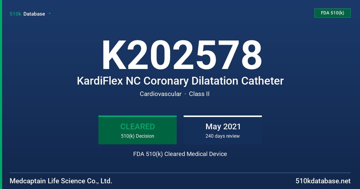 K202578 KardiFlex NC Coronary Dilatation Catheter FDA 510(k) Cleared Medical Device