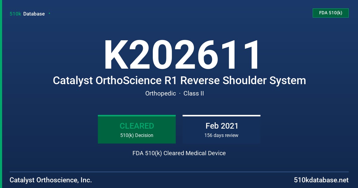 K202611 Catalyst OrthoScience R1 Reverse Shoulder System FDA 510(k) Cleared Medical Device