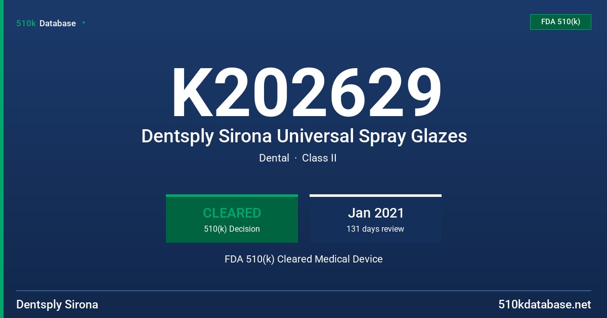 K202629 Dentsply Sirona Universal Spray Glazes FDA 510(k) Cleared Medical Device