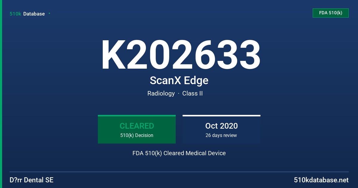 K202633 ScanX Edge FDA 510(k) Cleared Medical Device