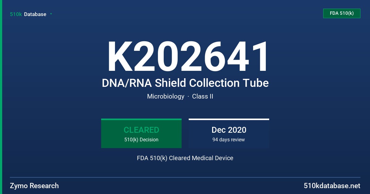 K202641 DNA/RNA Shield Collection Tube FDA 510(k) Cleared Medical Device