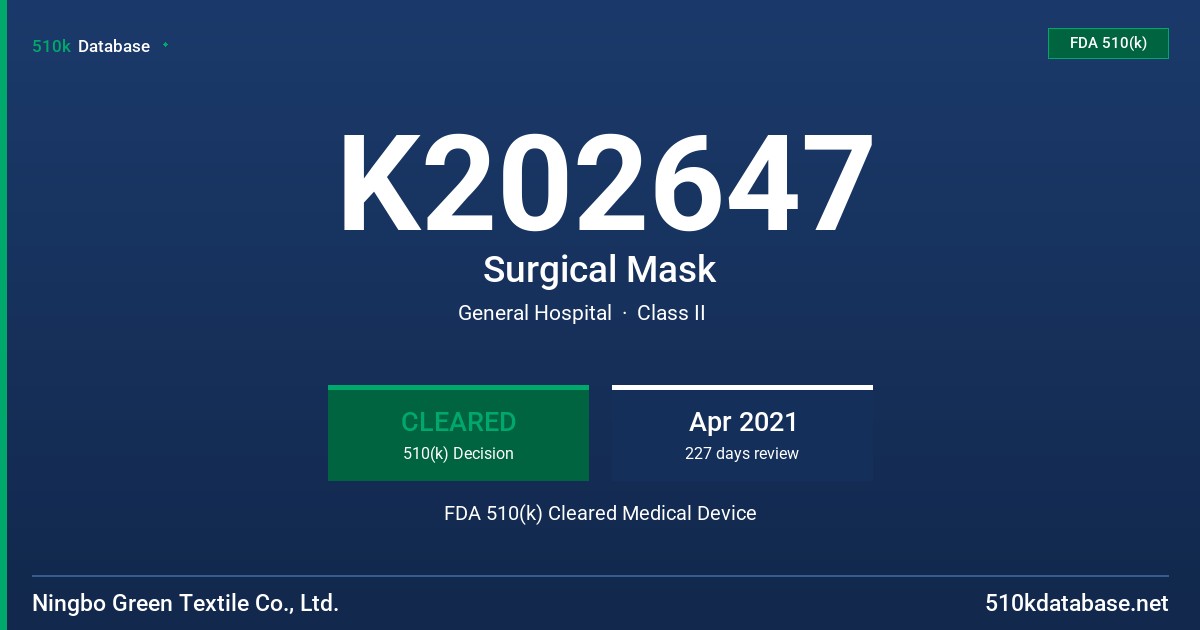 K202647 Surgical Mask FDA 510(k) Cleared Medical Device