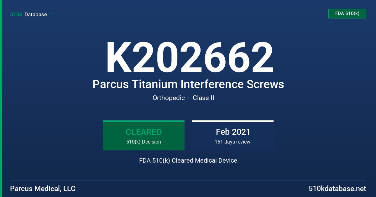 K202662 Parcus Titanium Interference Screws FDA 510(k) Cleared Medical Device