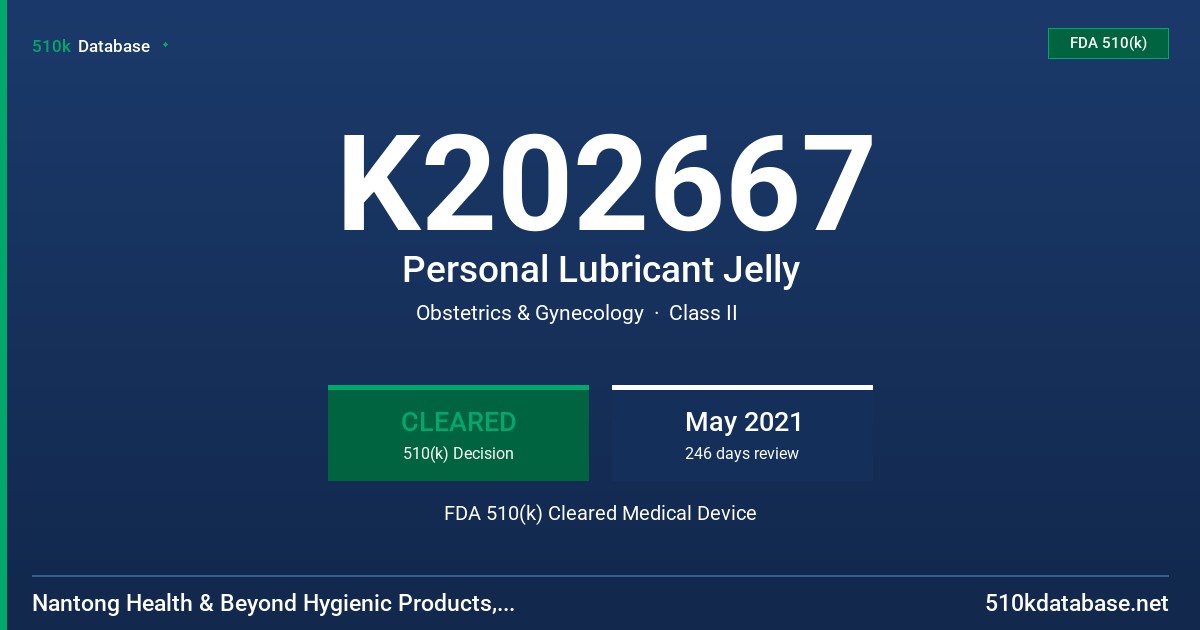 K202667 Personal Lubricant Jelly FDA 510(k) Cleared Medical Device
