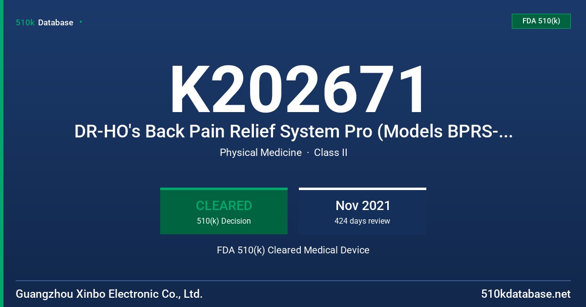 K202671 DR-HO's Back Pain Relief System Pro (Models BPRS-I and BPRS-II) FDA 510(k) Cleared Medical Device